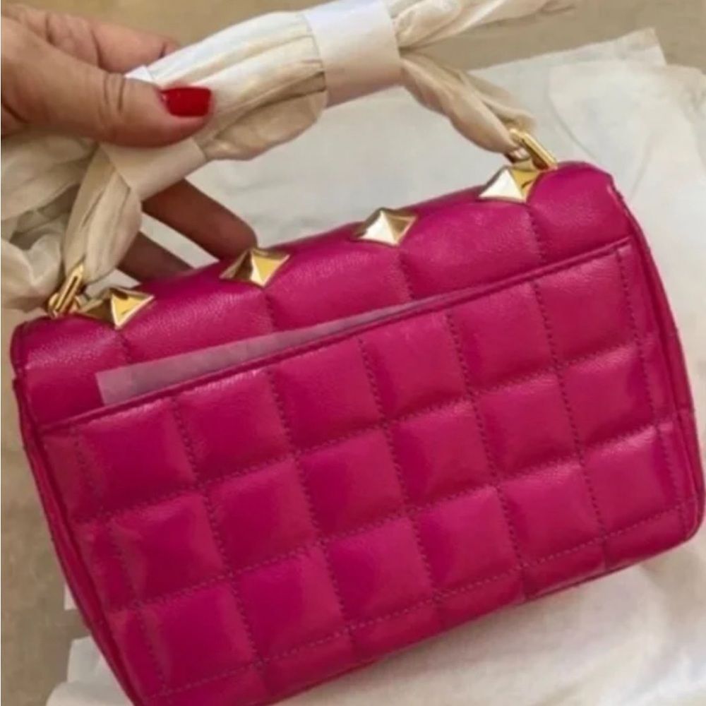 NEW! Michael Kors Wild Berry Soho Studded Quilted Patent Leather Shoulder Bag - Picture 5 of 8